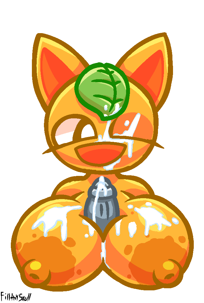 animal_crossing cum feline filthyskull fruit happy huge_breasts orange orange_nipples paizuri tangy_(animal_crossing) white_background