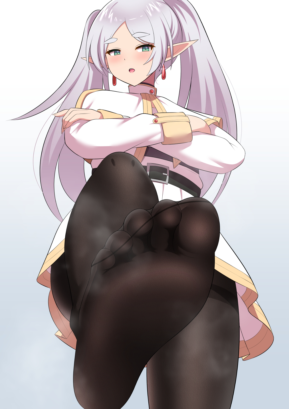 1girls arms_crossed crossed_arms disgusted_look feet feet_up female female_only femdom foot_fetish foot_focus frieren from_below fully_clothed jksddm looking_to_the_side pantyhose soles solo sousou_no_frieren steamy_feet stepping toes