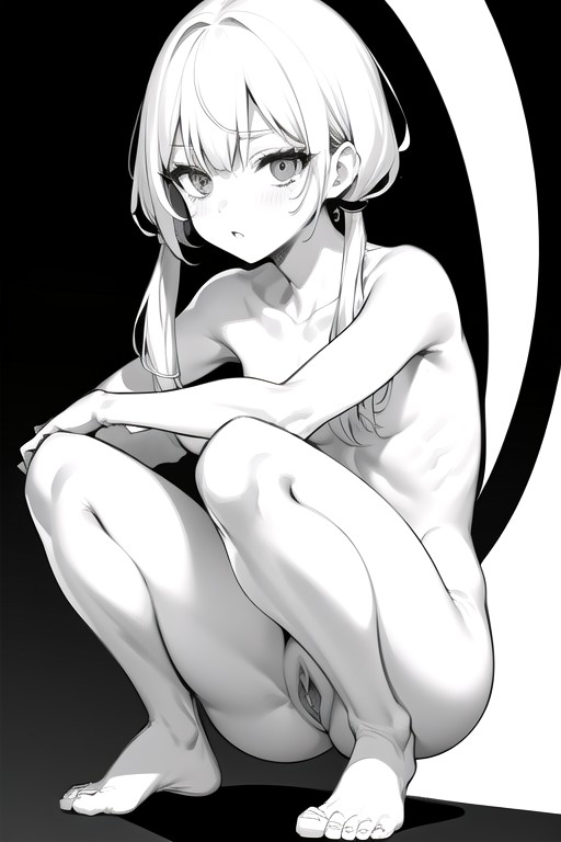 ai_generated black_and_white female female_only flat_chest flat_chested monotone nipples nude nude_female petite petite_body petite_female promptchan promptchan.ai pussy short simple_background spread_legs spreading twintails young younger_female