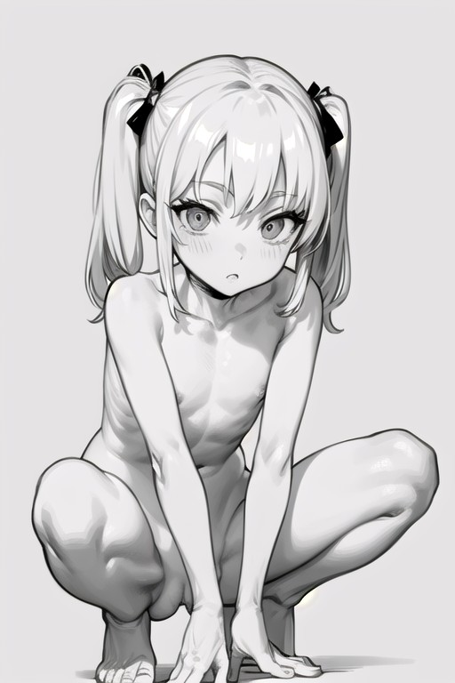 ai_generated black_and_white female female_only flat_chest flat_chested monotone nipples nude nude_female petite petite_body petite_female promptchan promptchan.ai pussy short simple_background spread_legs spreading twintails young younger_female