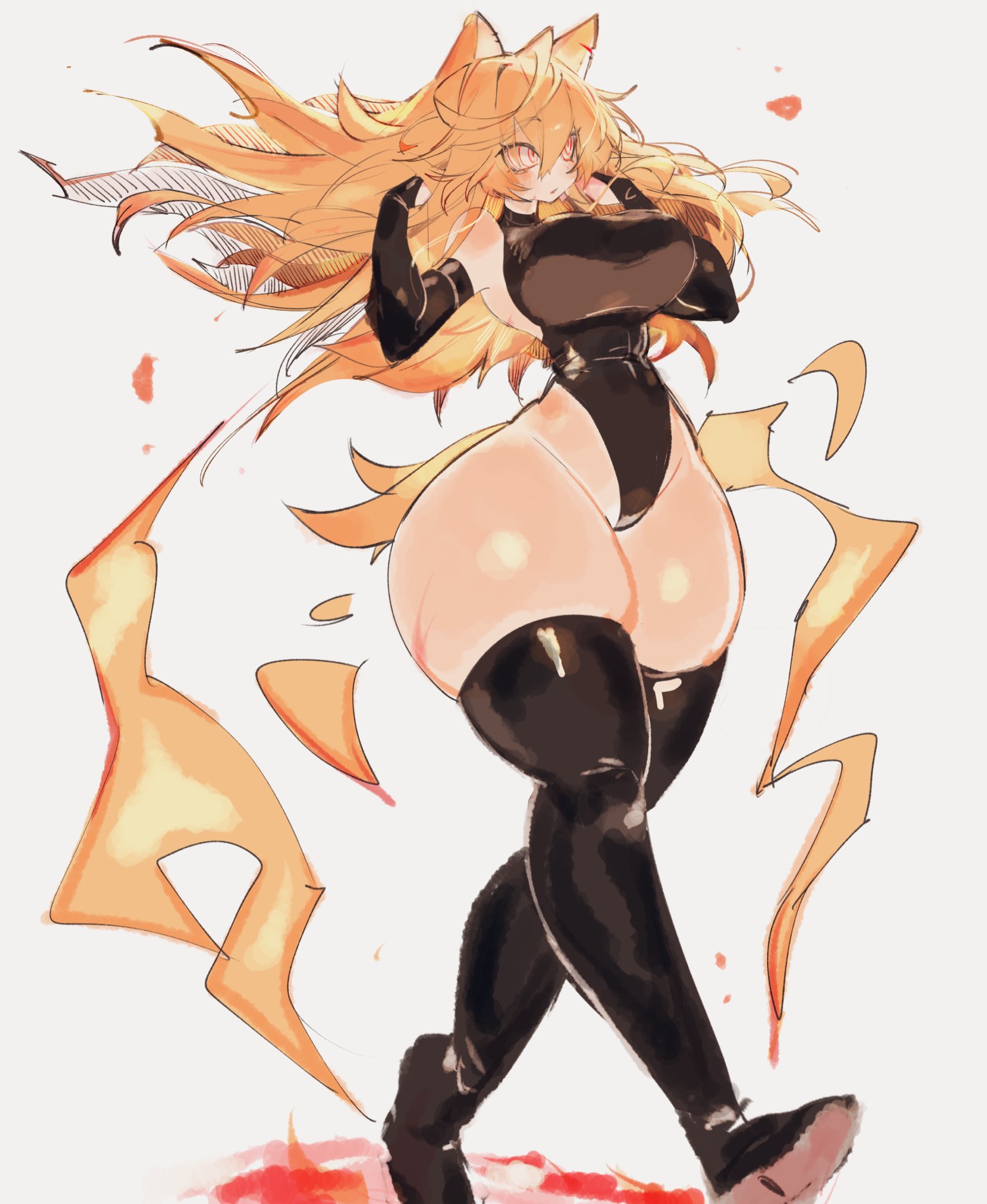 animal ears, animal tail, ass, big ass, big breasts, big thighs, blonde hair, breasts, female, fleetway super sonic, fleetway super sonique, gigantic ass, gigantic thighs, huge ass, huge breasts, huge thighs, latex, long hair, red eyes, sega, solo, sonic (series), sonic the hedgehog (series), sonic.exe (series), tagme, tail, thick hips, thick thighs, thighhighs, thighs, usa37107692
