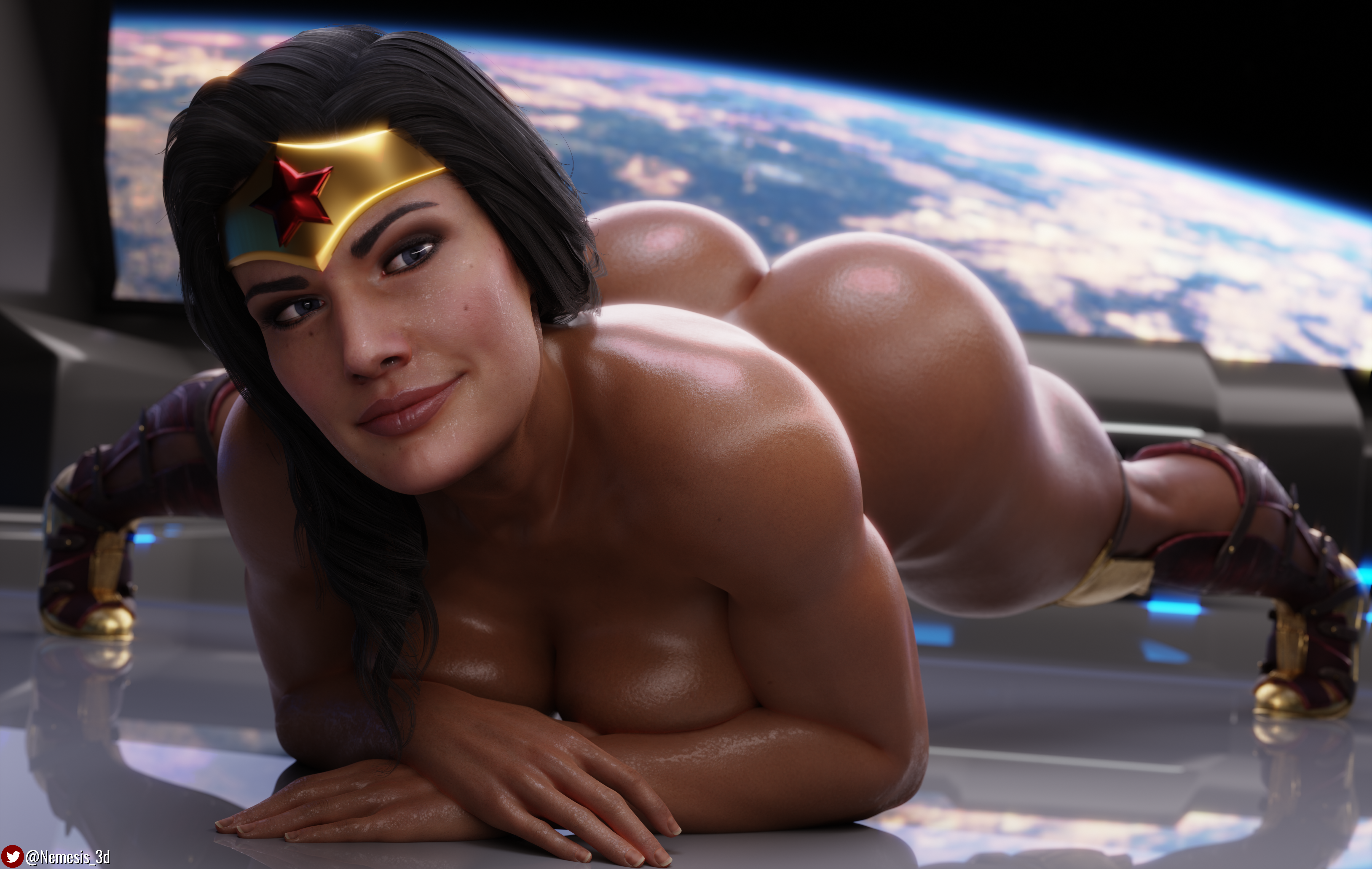 1girls, 3d, absurd res, ass, athletic, athletic female, big ass, big breasts, black hair, boots, boots only, breast squish, breasts, dc, dc comics, diana prince, female, female only, fit, fit female, hi res, highres, injustice 2, looking at viewer, naked footwear, nemesis 3d, shiny skin, solo, superheroine, thick thighs, thighs, wonder woman, wonder woman (series)