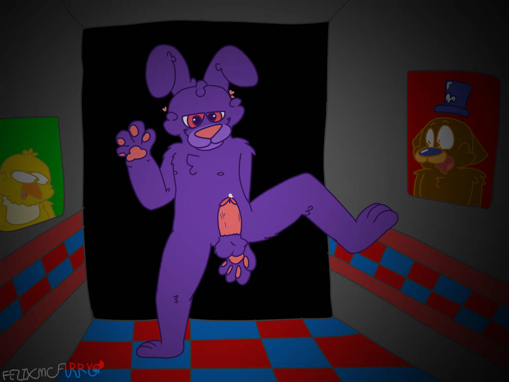 2d 2d_(artwork) anthro before_sex bonnie_(fnaf) bunny chica_(fnaf) fanart felixmcfurry five_nights_at_freddy's fnaf freddy_(fnaf) furry furry_only hearts_around_head inviting inviting_to_sex looking_at_viewer male male_focus pink_nose pink_penis pizzeria poster poster_(object) purple_fur rabbit rabbit_humanoid waving waving_at_viewer yiff