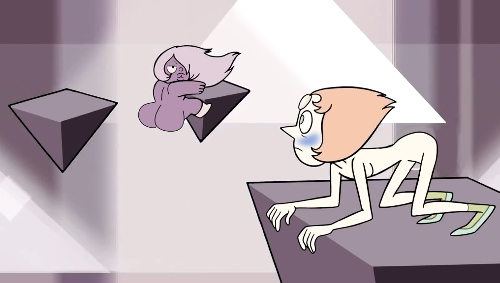 2girls accurate_art_style amethyst_(steven_universe) ass cartoon_network duo gem_(species) multiple_girls nude nude_female nude_filter pearl_(steven_universe) purple_body purple_skin screenshot screenshot_edit self_upload steven_universe su_edits white_hair