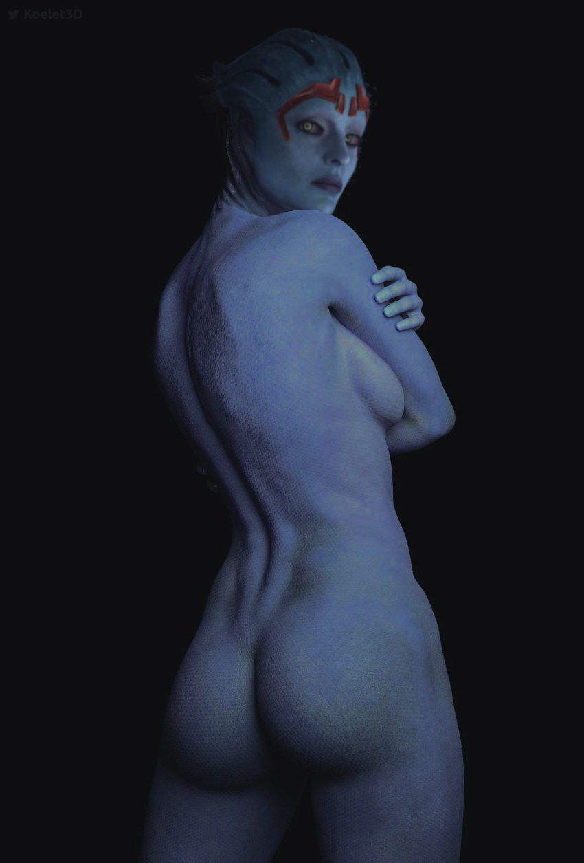 3d alien alien_girl asari ass blue_skin edit koelet3d looking_at_viewer looking_back mass_effect samara sfmlover22