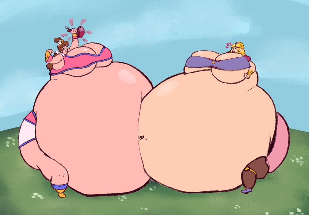 2girls bbw big_belly bloated_belly captain_n_the_game_master cartoon chubnbass crossover giantess growth height_growth nintendo obese pear_shaped_female potion princess_lana princess_zelda ssbbw the_legend_of_zelda the_legend_of_zelda_(cartoon) zelda_(cartoon)