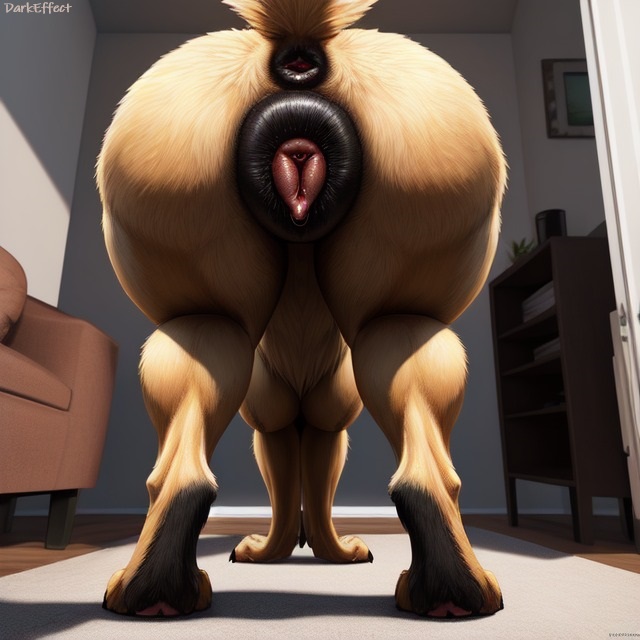 ai generated, anus, ass, ass focus, canine, canine pussy, couch, darkeffect, donut anus, female, female only, feral, furry, indoors, presenting hindquarters, puffy pussy, pussy, rear view