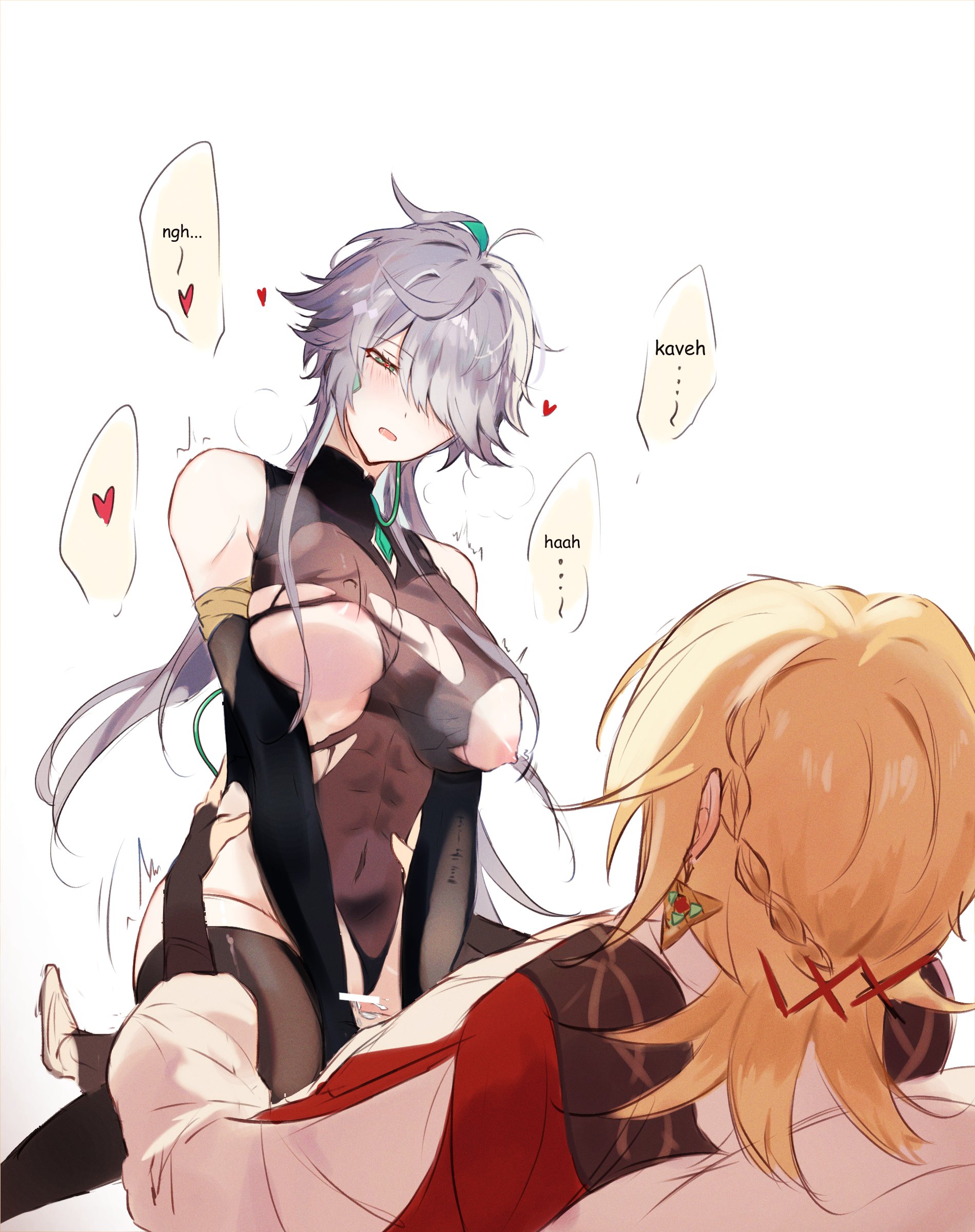 1boy, 1girls, alhaitham (genshin impact), big breasts, blonde hair, blush, bouncing breasts, breasts, cowgirl position, cum, cum in pussy, desperation, female, female on top, female penetrated, gender transformation, genderswap, genderswap (mtf), genshin impact, kaveh (genshin impact), leotard, male, male penetrating, male/female, moaning, penis, pussy, riding, riding penis, ripped bodysuit, ripped clothing, ripped shirt, rule 63, tight clothing, transformation