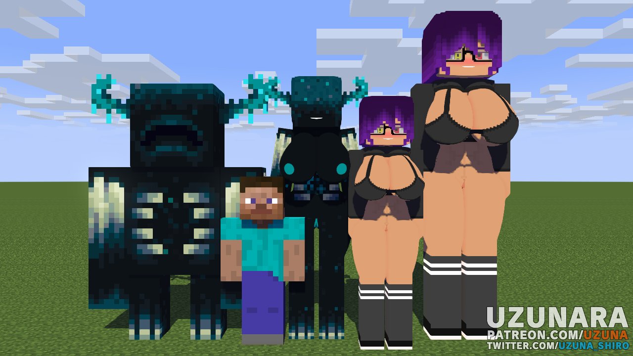 1futa 1girls 2boys 3d black_body breasts character_profile character_sheet clothed_futanari clothed_male cyan_hair cyan_nipples cyan_pussy glasses horns horny horny_female human humanoid mine-imator minecraft model modeling monster_girl multicolored_eyes no_panties nude_female outside purple_hair shika_(uzuna) smile steve_(minecraft) stockings tagme uzunaart warden_(minecraft) warden_girl wardina_(uzuna) wet_pussy