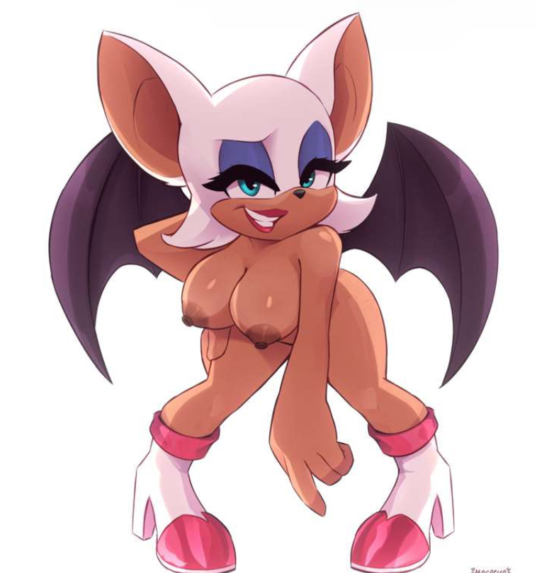 anthro breasts furry magaska19 posing rouge_the_bat smirking_at_viewer sonic_(series) sonic_the_hedgehog_(series) source_request wings