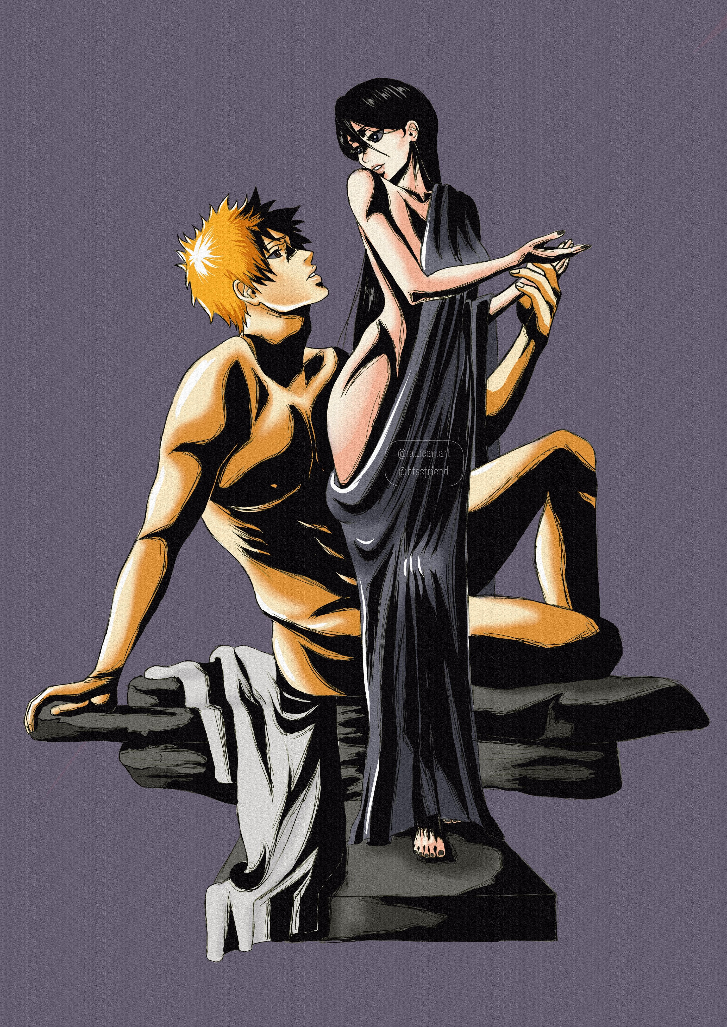 1boy, 1girls, ass, black toenails, bleach, bleach: the thousand-year blood war, feet, female, ichigo kurosaki, kuchiki rukia, male, nude male clothed female