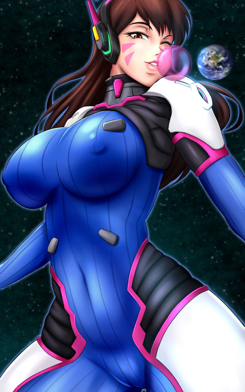 breast_expansion breasts_bigger_than_head bubble_gum d.va earth giantess giga_giantess hana_song mkonstantinov overwatch space wink