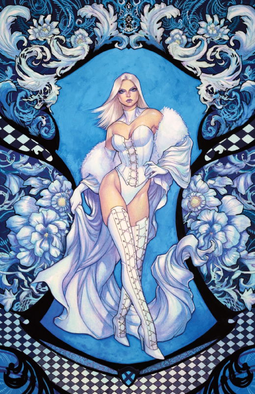 blonde_female blonde_hair blue_eyes breasts cleavage comic_cover emma_frost hellfire_club large_breasts marvel marvel_comics meghan_hetrick official_art thick_thighs white_queen wide_hips x-men