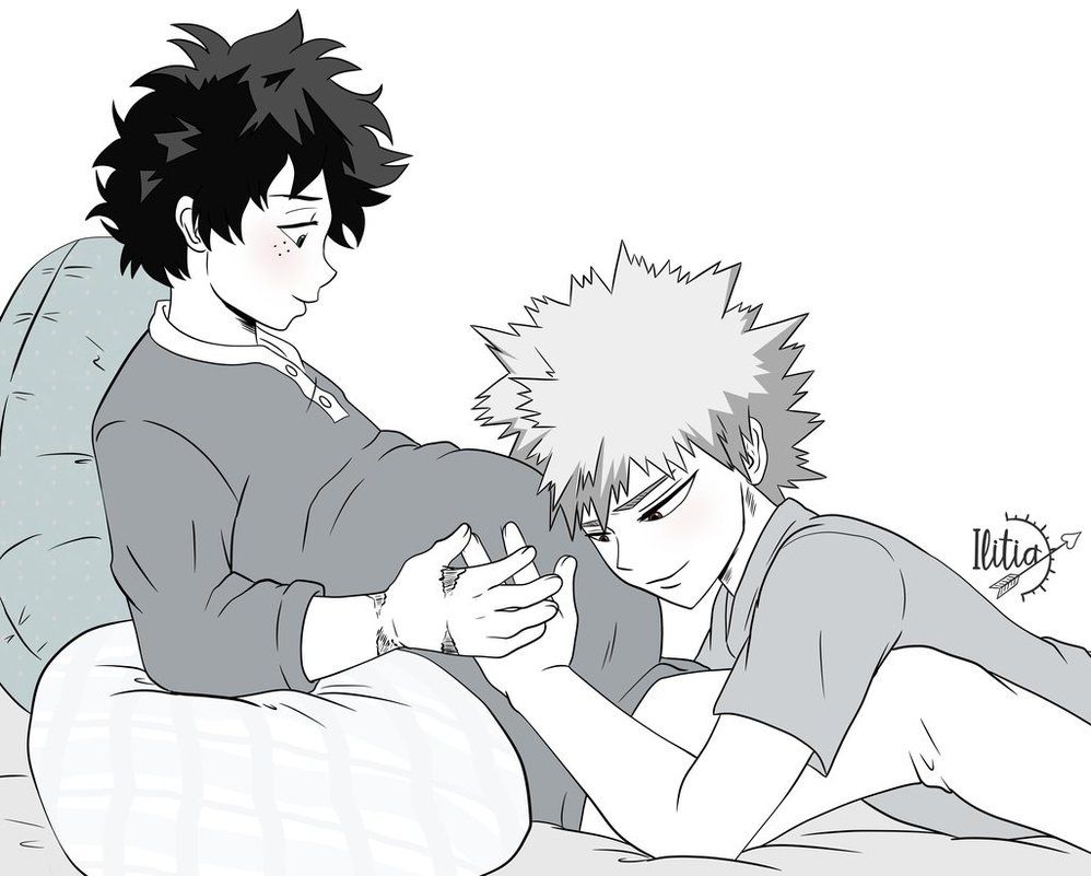 2boys bakugou_katsuki deku face_on_belly freckles gay head_on_belly izuku_midoriya katsuki_bakugou male male/male male_pregnancy midoriya_izuku mpreg my_hero_academia pregnant pregnant_belly pregnant_male spiky_hair ven_blender yaoi