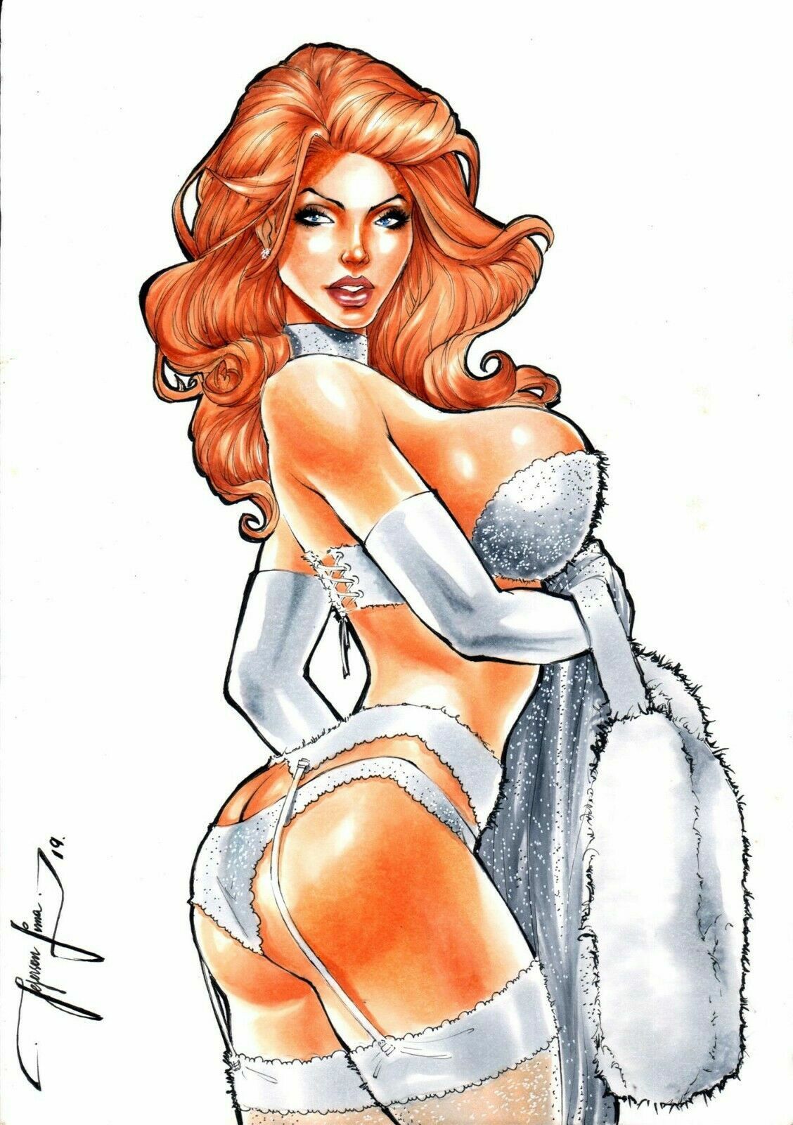 ass ass_focus blonde_female blonde_hair blue_eyes butt_crack dat_ass emma_frost hellfire_club jeferson_lima large_breasts lingerie marvel marvel_comics white_lingerie white_queen x-men