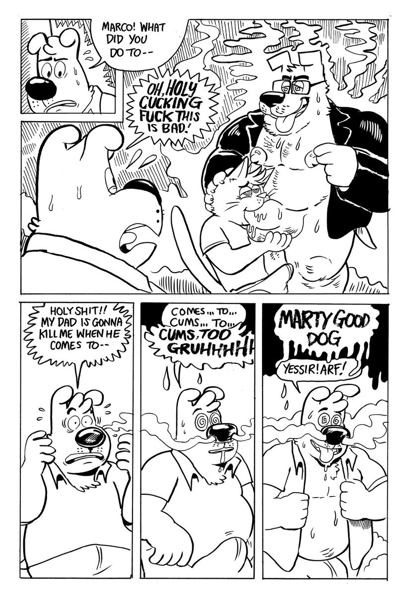 animal_ears animal_humanoid animal_tail anthro anthro_on_anthro anthro_penetrated anthro_penetrating anthro_penetrating_anthro billy_fore bodily_fluids bottomwear canid canine canis clothing collared_shirt comic cuckold dialogue domestic_cat domestic_dog dominant dominant_male drooling english_text eyewear father_(lore) father_and_child_(lore) father_and_son_(lore) felid feline felis fellatio fur furry glasses group hi_res humanoid_pussy imminent_incest indirect_incest_(lore) jacket larger_male leather leather_clothing leather_jacket leather_topwear male male/male male_penetrated male_penetrating male_penetrating_male mammal marco_marcowitz marty_martin marty_martin's_dad muscular muscular_male musk nipples open_mouth open_smile oral overweight overweight_male pants parent_(lore) parent_and_child_(lore) parent_and_son_(lore) penetration penile penile_penetration penis_in_mouth saliva sex size_difference smaller_male smile son_(lore) speech_bubble spiral_eyes standing submissive submissive_male sweat tenting text tongue tongue_out topwear underwear whiskers