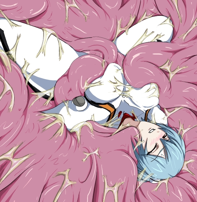 bhm_(artist) blue_hair blush clothing eaten_then_fucked female flesh_prison flesh_wall large_breasts neon_genesis_evangelion rei_ayanami restrained tagme tentacle this_is_your_life_now vore