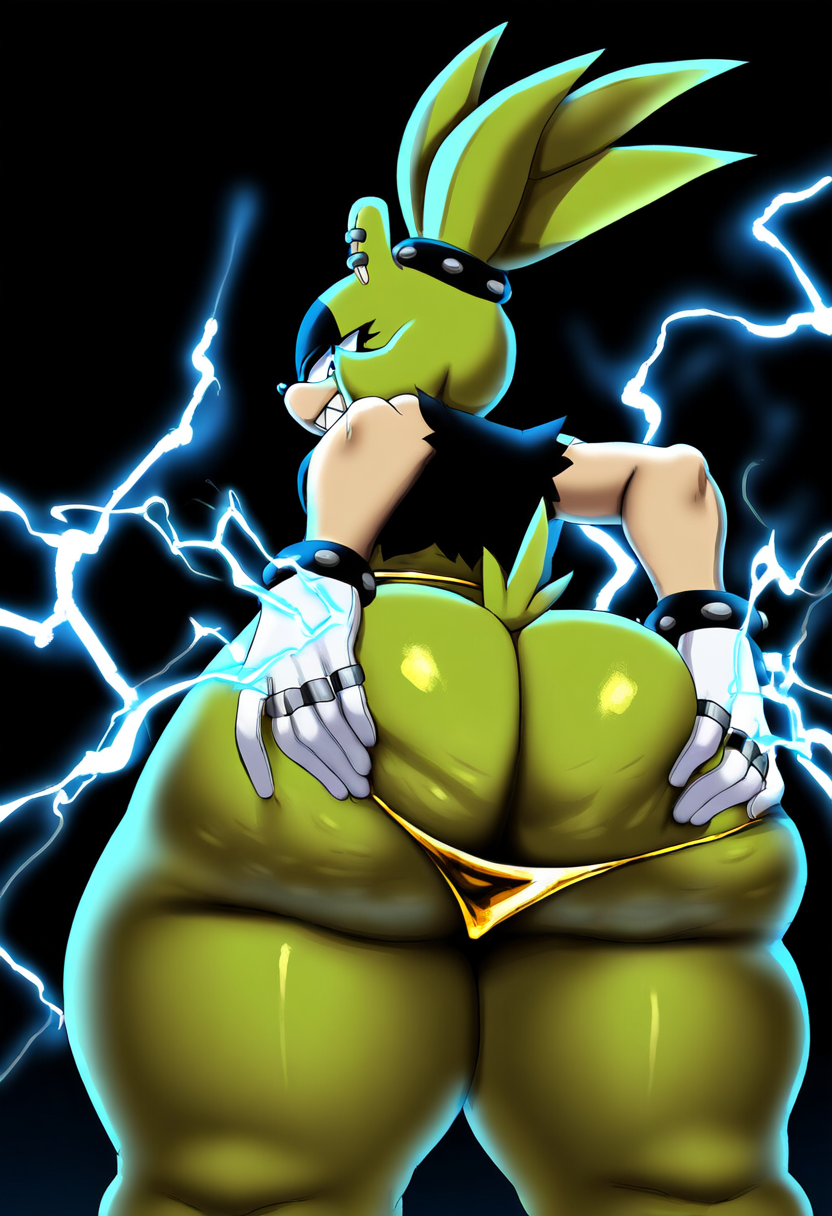 ai_generated anthro ass ass_focus ass_grab female female_only fur furry grin looking_at_viewer looking_back low-angle_view novelai sega sonic_(series) sonic_the_hedgehog_(series) surge_the_tenrec that_guy9001 thick_thighs thighs thong wide_hips