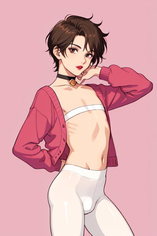 1boy 1femboy afroking ai_generated anime anime_style brown_hair brunette_hair choker clothed clothing crossdressing crossdressing_male cute cute_face dark_hair exposed_breasts exposed_torso femboy feminine_male flat_chest flat_chested gay harness jumper lipstick makeup male male_only medium_hair messy_hair pale-skinned_male pale_skin pantyhose red_lipstick sissy skinny skinny_male solo teenager twink unbuttoned white_body white_pantyhose white_skin yaoi