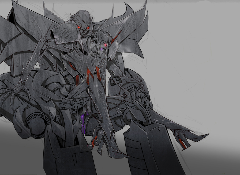 big dom small sub, male, megatron, no background, red eyes, robot, size difference, small sub big dom, starscream, transformers, transformers prime, yaoi