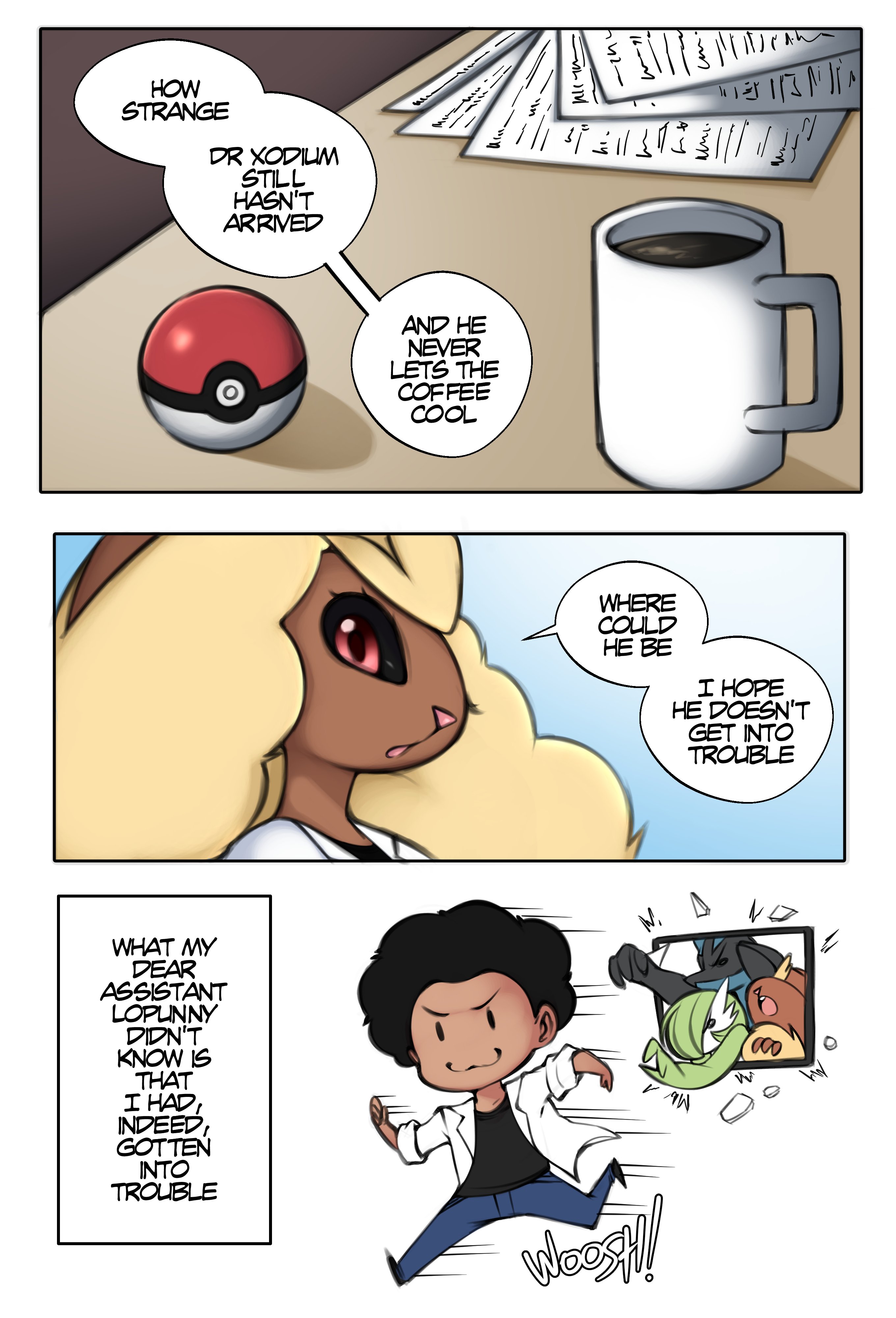 1girls, anthro, blue hair, comic, comic page, commission, dialogue, doctor xodium, dr. voir, english text, female, female pokemon, gardevoir, generation 3 pokemon, glasses, hi res, interspecies, nintendo, pokémon (species), pokemon, pokemon (species), pokephilia, saltyxodium, shiny gardevoir, shiny pokemon, white body