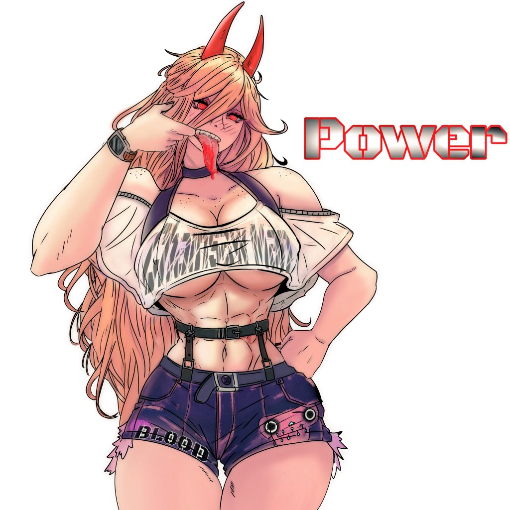 big breasts, breasts, chainsaw man, female, female only, master dcj, mdcj77, power (chainsaw man), tongue, tongue out