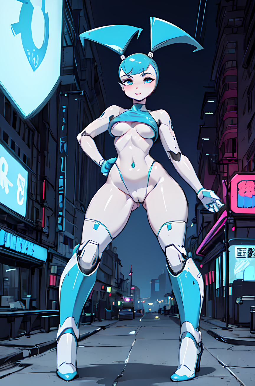 1girls ai_generated blue_eyes breasts doggy_style female jenny_wakeman my_life_as_a_teenage_robot nickelodeon nipples ponceai pose robot_girl robot_humanoid showing_breasts solo teasing xj-9