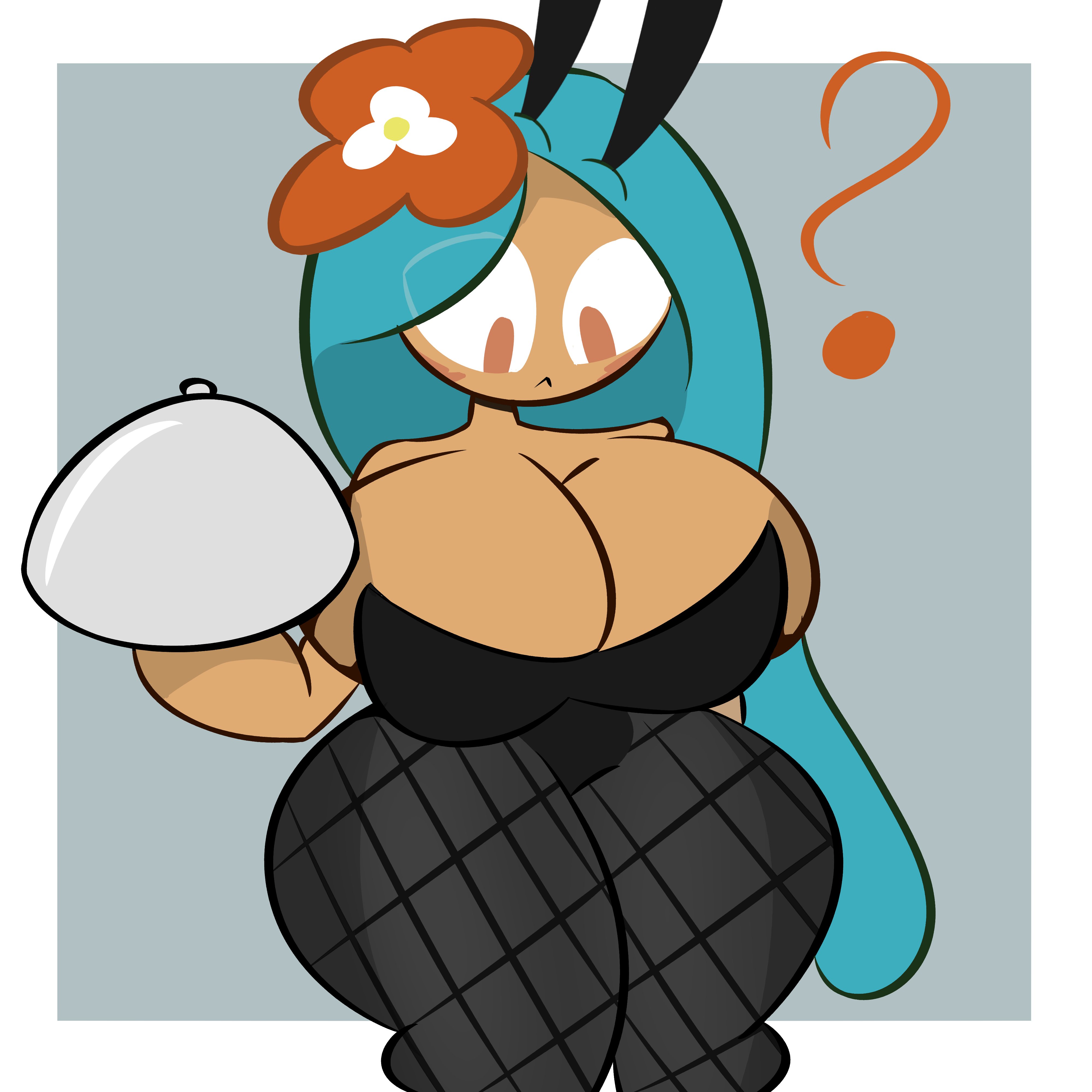 ?, 1girls, ass, big ass, big breasts, blue hair, breasts, bunny ears, bunny girl, bunny tail, bunnysuit, cleavage, clothed, clothing, cookie run, cyan hair, eyelashes, female, female only, fishnets, flower, flower in hair, hair, hourglass figure, long hair, makiro69, orange eyes, questionable consent, solo, tan body, tan skin, thick thighs, thin waist, tiger lily cookie