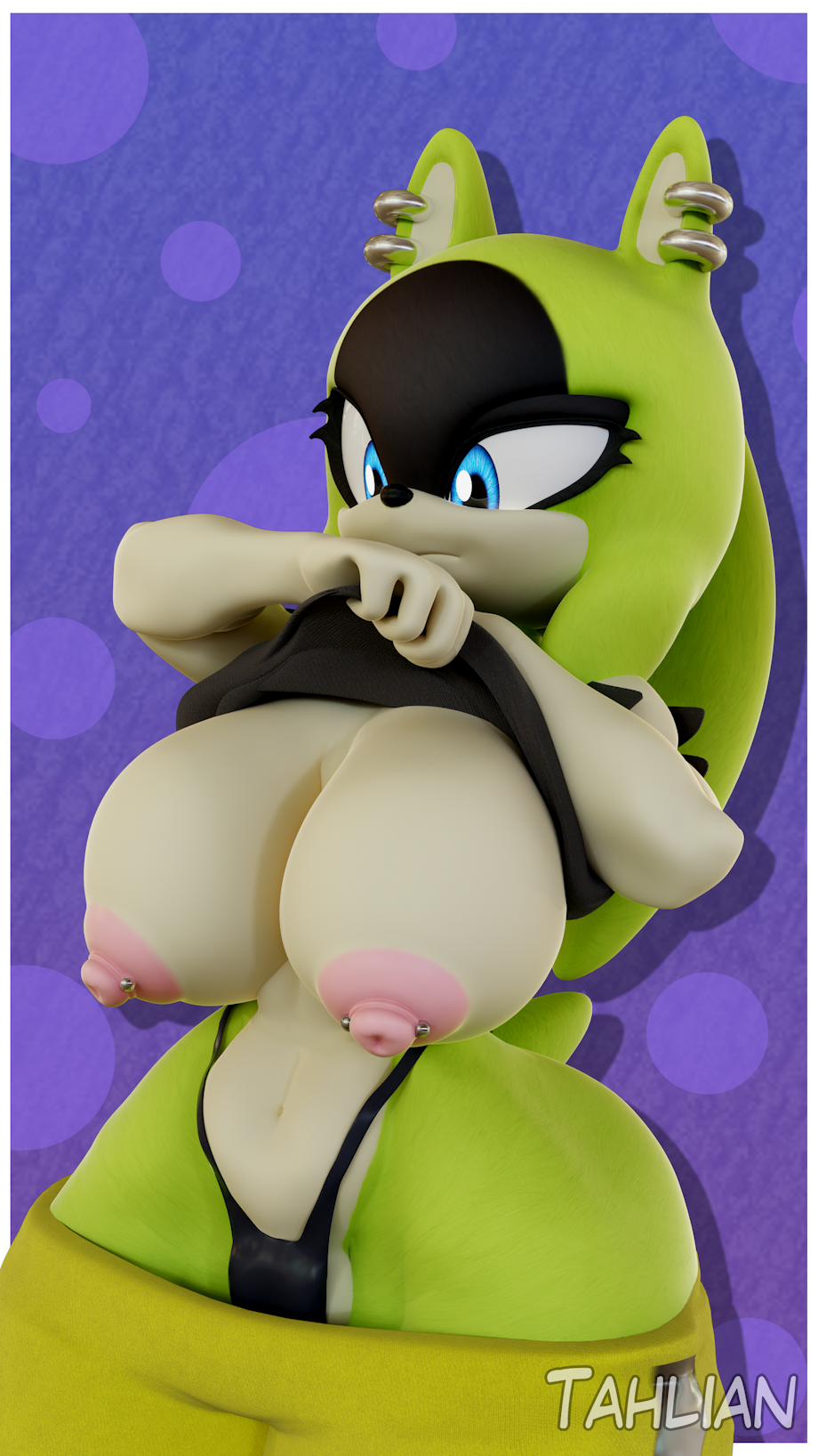 1girls 3d 3d_(artwork) blue_eyes ear_piercing female image nipple_piercing nipples sega solo solo_female sonic_(series) sonic_the_hedgehog_(idw) sonic_the_hedgehog_(series) surge_the_tenrec tahlian tenrec underwear