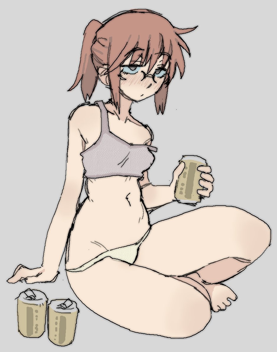 1girls, alcohol, beer, beer can, blush, blush lines, bra, female, female focus, female only, glasses, kobayashi, loose clothes, miss kobayashi's dragon maid, office lady, panties, pantsu ripper, tagme, thighs, tummy