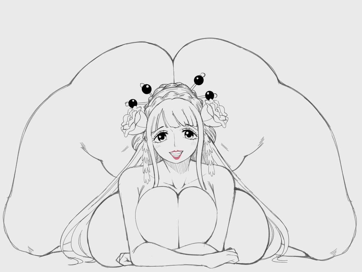 1girls, 2023, ass, big ass, big breasts, breasts, crossed arms, curvaceous, curvy, eye contact, fat ass, female, female focus, female only, hair ornament, hi res, high resolution, highres, hips, huge ass, huge breasts, huge thighs, kozuki hiyori, looking at viewer, nude, nude female, one piece, smile, smiling, solo, solo female, solo focus, thanuki, thanukiart, thick thighs, thighs, voluptuous, wide hips
