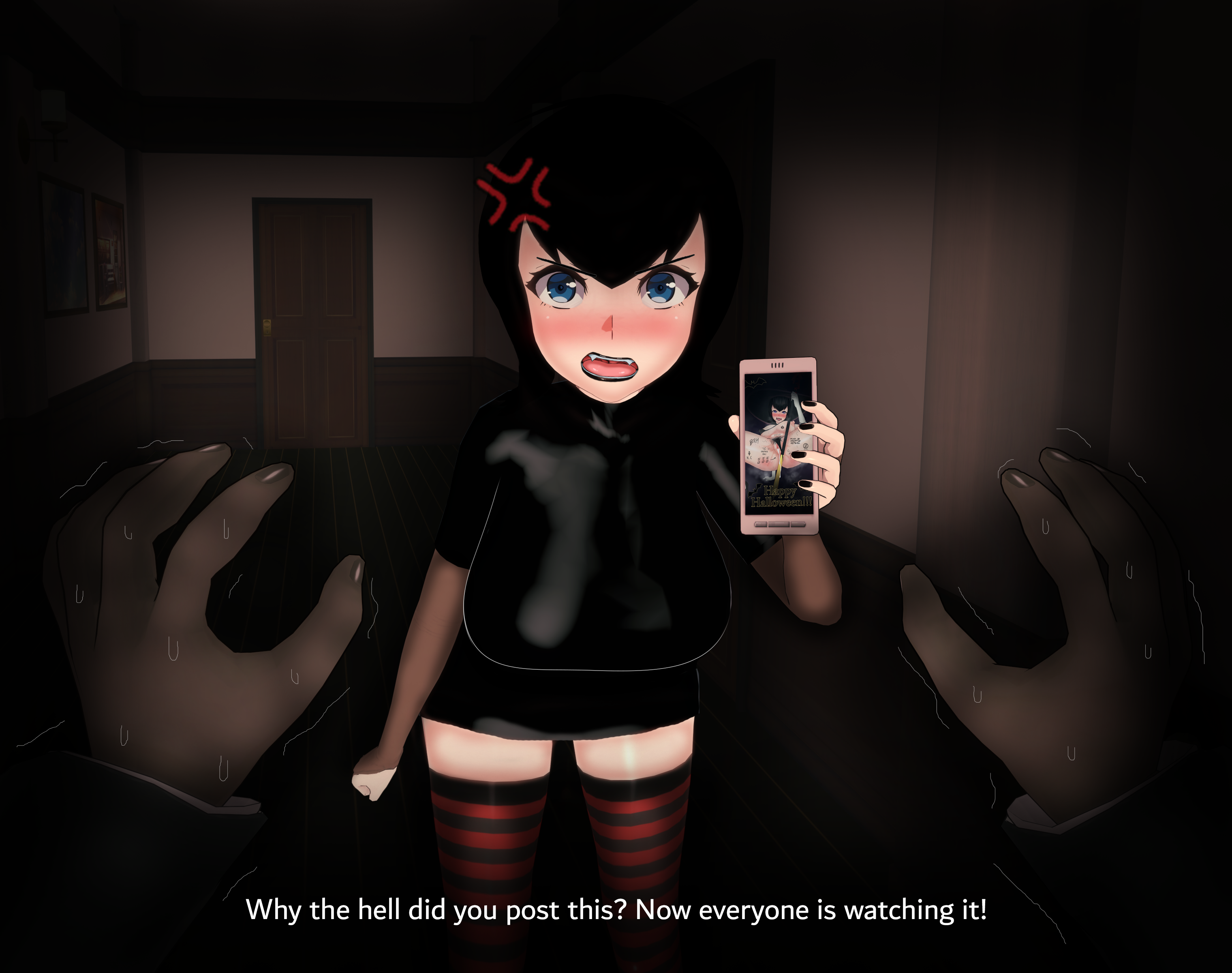 :d, :o, 1boy, 1girls, 2023, 3d, absurd res, absurdres, after sex, after vaginal, anger vein, angry, anus, bat, black bra, black dress, black lipstick, black panties, black underwear, blue eyes, blush, body writing, bra, breast slip, breasts, cheating, cheating girlfriend, clitoris, cuckold, cum, cum in pussy, cum inside, dark skin, dark-skinned male, dialogue, dress, dripping, dripping cum, english text, erect nipples, female, female pubic hair, flexing, footwear, halloween, happy halloween, hi res, high resolution, highres, holding phone, hotel transylvania, lipstick, looking at viewer, makeup, male, male pov, mavis dracula, netorare, nipples, ntr, open mouth, open-mouth smile, panties, phone, pov, pubic hair, pumpkin, pussy, pussy juice, queen of spades, smile, spread legs, staff, stray pubic hair, striped legwear, sweat, sweatdrop, symbol-shaped pupils, text, uncensored, underwear, vampire, vampire girl, vyrus smith, wet, white legwear, wings, witch costume