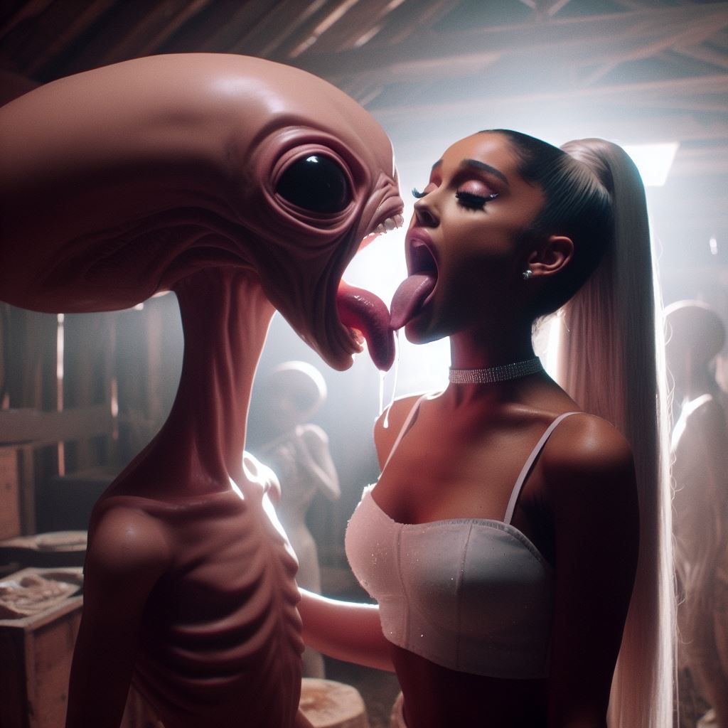 ai generated, alien, ariana grande, celebrity, dall-e3, female, long hair, ponytail, real person, realistic, tongue, tongue kiss, tongue out