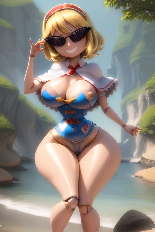 ai_generated alice_margatroid armpits bimbo bimbo_body bimbofication bimbofied body_modification corset dollification female hourglass_figure huge_ass huge_breasts implied_transformation knick_knack npg8993 panties permanent_smile smile sunglasses sunnification sunny_miami thick_thighs thin_waist touhou transformation wide_hips