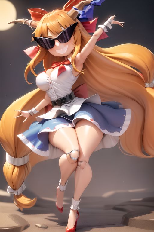 ai_generated armpits ass bimbo bimbo_body bimbofication bimbofied body_modification breasts corset dollification female high_heels implied_transformation npg8993 panties permanent_smile smile suika_ibuki sunglasses sunnification thick_thighs thin_waist touhou transformation wide_hips