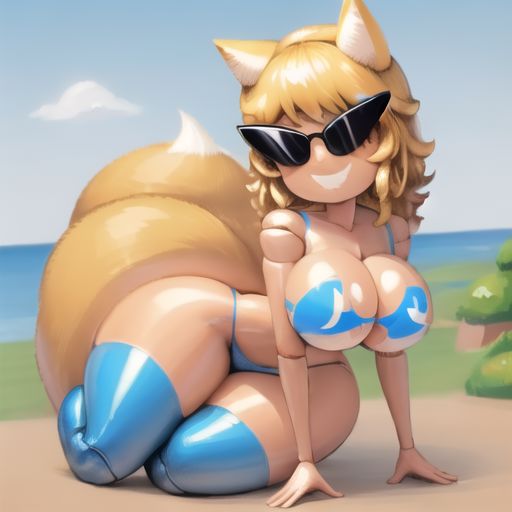 ai_generated armpits bimbo bimbo_body bimbofication bimbofied body_modification corset dollification female hourglass_figure huge_ass huge_breasts implied_transformation npg8993 panties permanent_smile ran_yakumo smile sunglasses sunnification thick_thighs thin_waist touhou transformation wide_hips