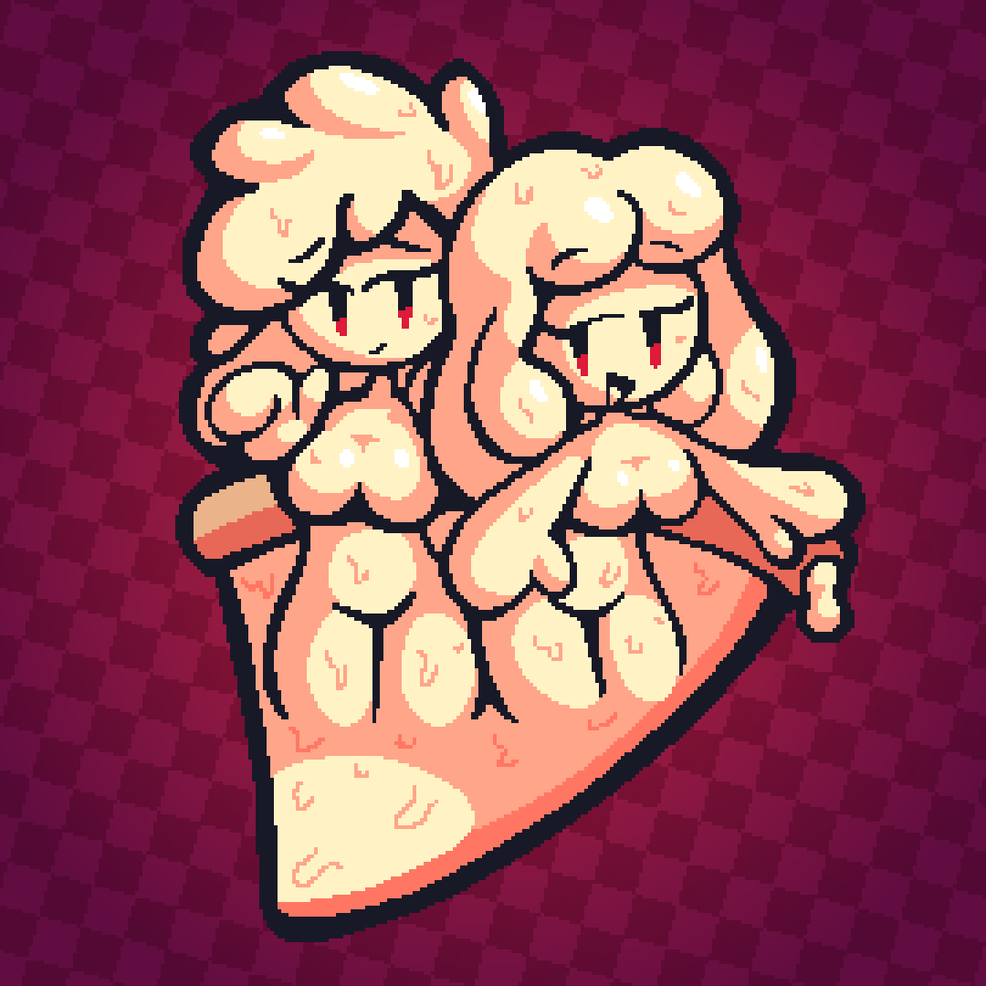 2girls breast_press breasts cheese fakemon female food_creature mozzamazel naked no_humans pixel_art pizza pokemon pokemon_clover slime slime_girl thick_thighs wacktv