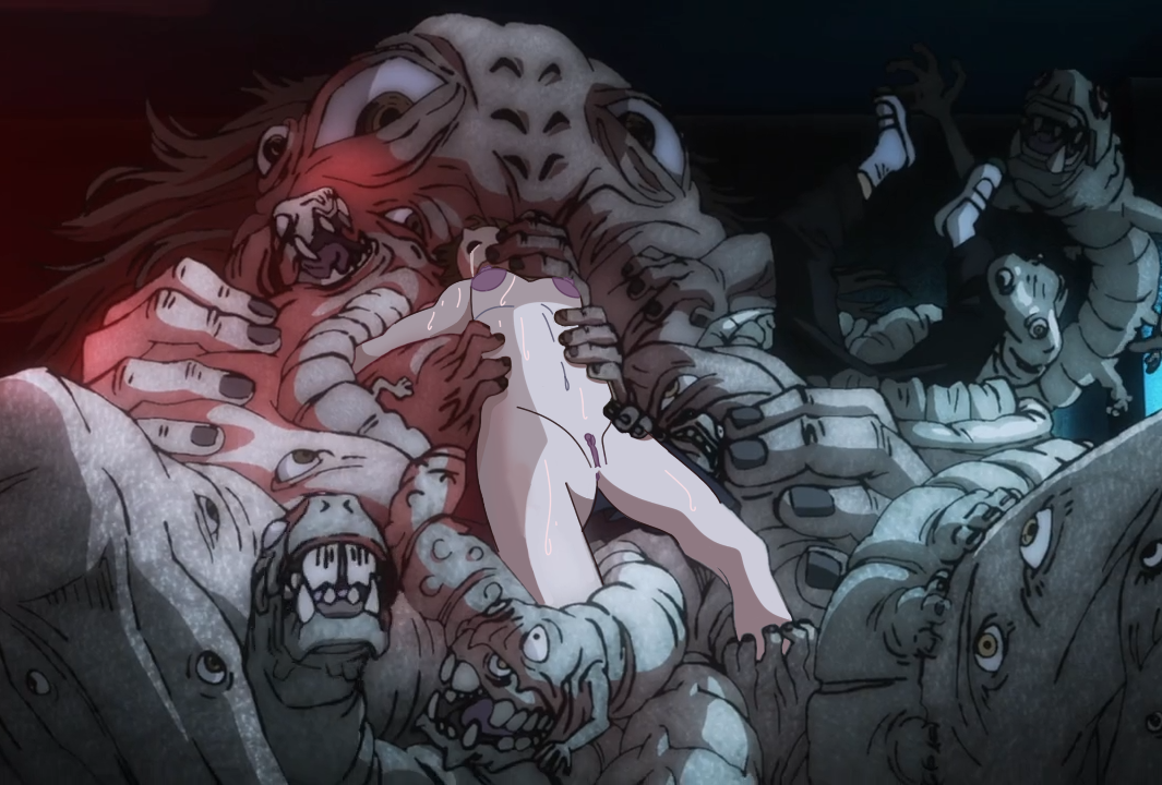 2023, accurate art style, breasts, exposed breasts, exposed pussy, female, jujutsu kaisen, monster, nude, nude female, nude filter, pussy, rape, screencap, screenshot, screenshot edit, self upload, setsuko sasaki, su edits