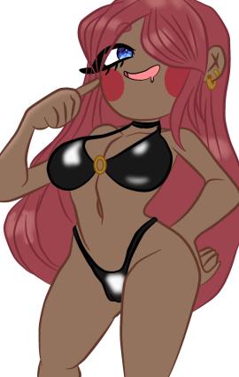 1girls alter_belt big_breasts bikini blue_eyes breasts d4rc30_arts dark-skinned_female dir_arts fhs fnafhs fnafhs_z3ro fnafhsrule34 long_hair red_hair standing tagme toddy_(fnafhs)