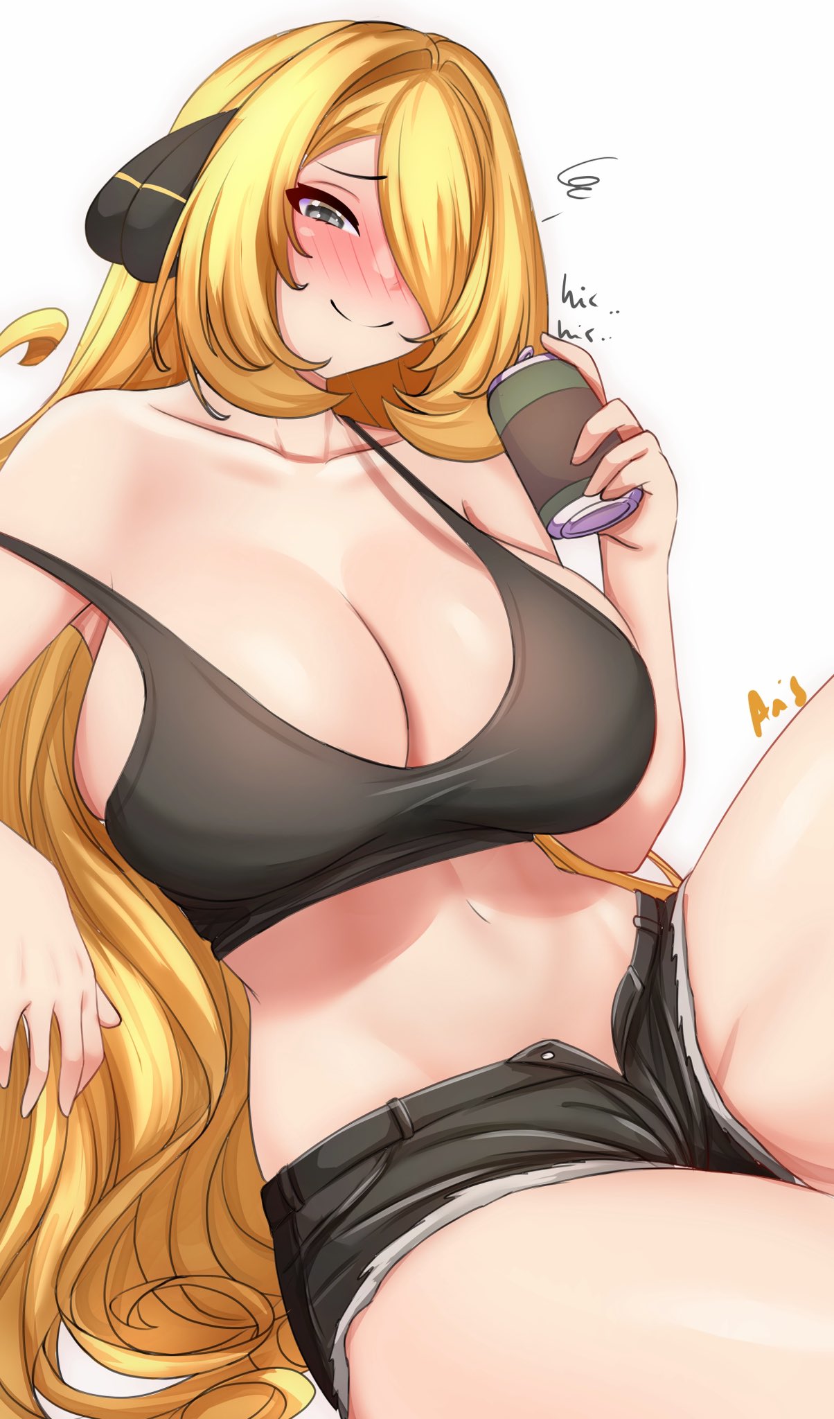 1girls, anisdrawn, blonde, blonde female, blonde hair, blonde-haired female, breasts, cynthia (pokemon), female, female only, large breasts, looking at viewer, nintendo, pokemon, pokemon champion, solo
