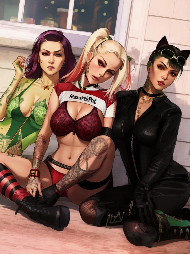 ai_generated batman_(series) catwoman dc dc_comics gotham_city_sirens harley_quinn poison_ivy stockings