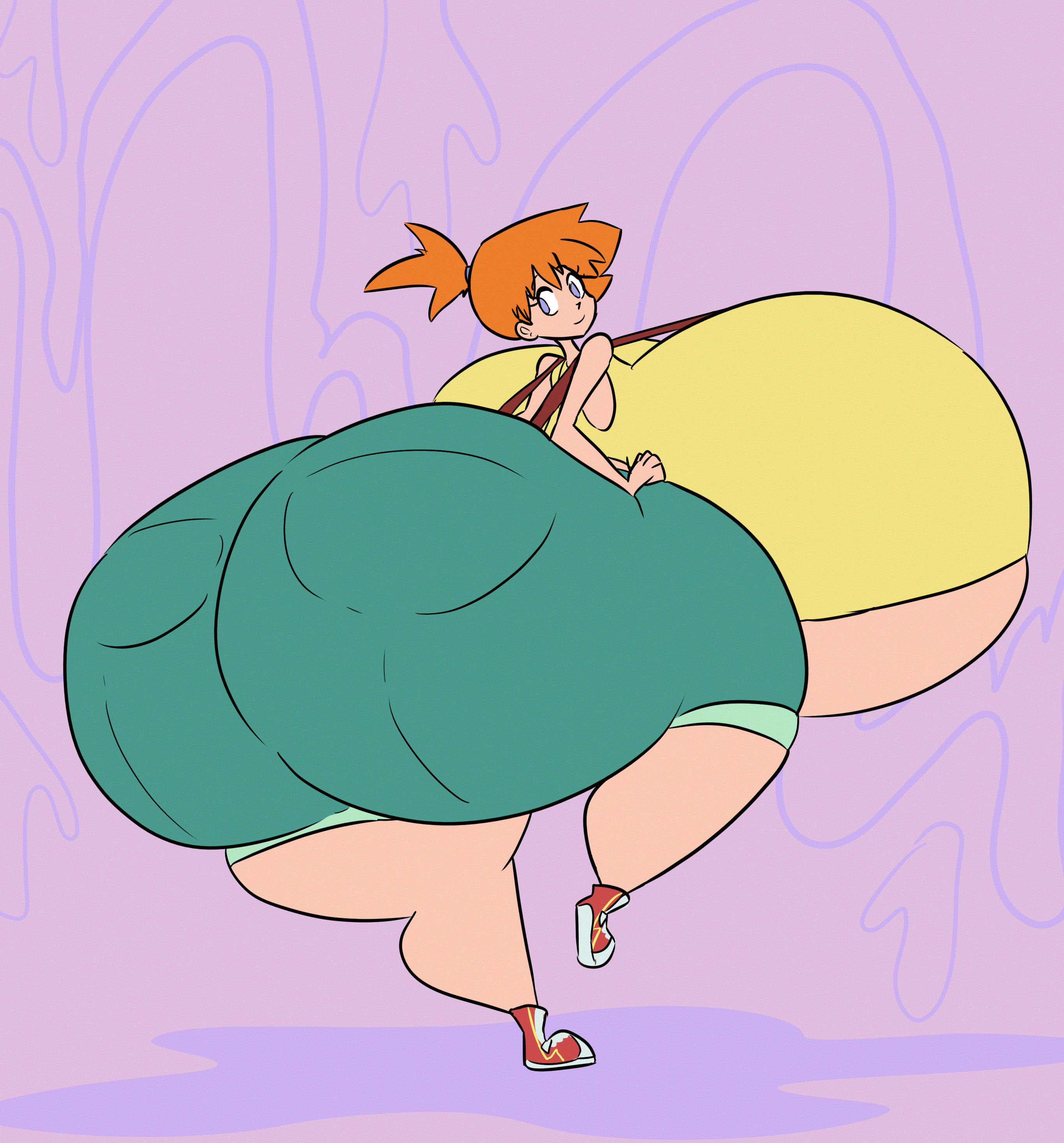 alternate ass size, alternate body type, alternate breast size, ass, ass bigger than head, ass focus, backboob, big ass, big breasts, breasts, breasts bigger than head, clothed, da-fuze, female, female only, huge ass, huge breasts, hyper, hyper ass, hyper breasts, kasumi (pokemon), misty (pokemon), nintendo, no bra, pokemon, underboob