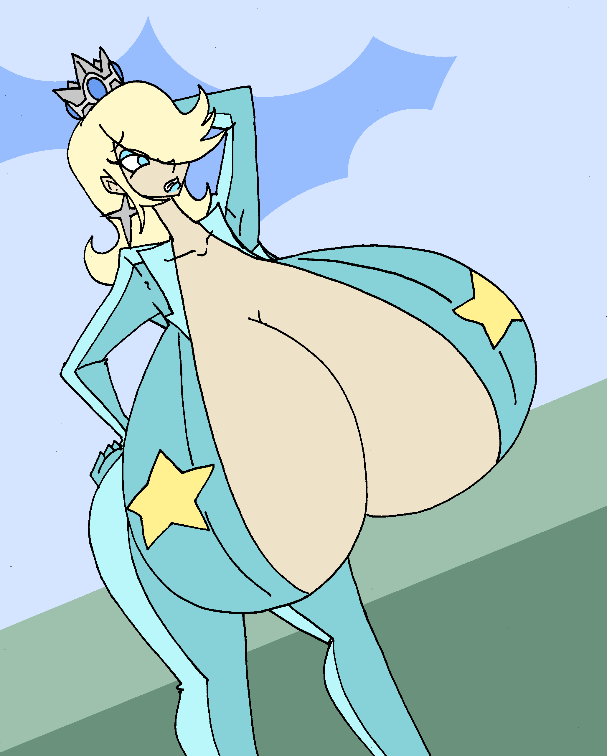 1girls big_ass big_breasts breasts_bigger_than_head clothed da-fuze female female_only huge_breasts hyper_breasts inner_sideboob mario_(series) mario_kart nintendo no_bra princess_rosalina