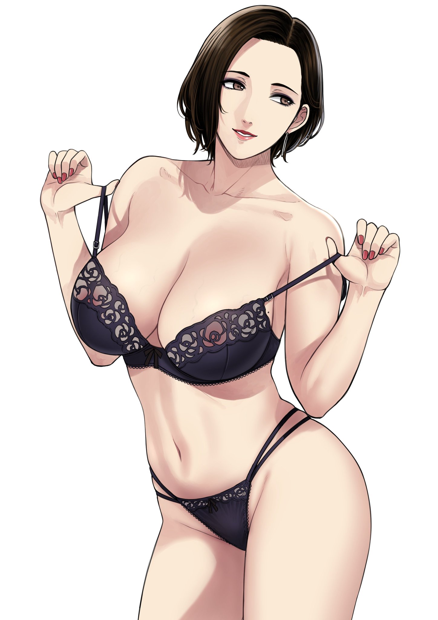1girls, bare arms, bare belly, bare hands, bare shoulder, bare shoulders, bare stomach, bare thighs, big breasts, black bra, black lingerie, black panties, bra, breasts, female, female only, high resolution, highres, huge breasts, large breasts, legs, linda (xter), lingerie, lingerie bra, lingerie only, lingerie panties, mature female, navel, nipples visible through bra, original, panties, solo female, thick legs, thick thighs, thighs, white background, xtermination