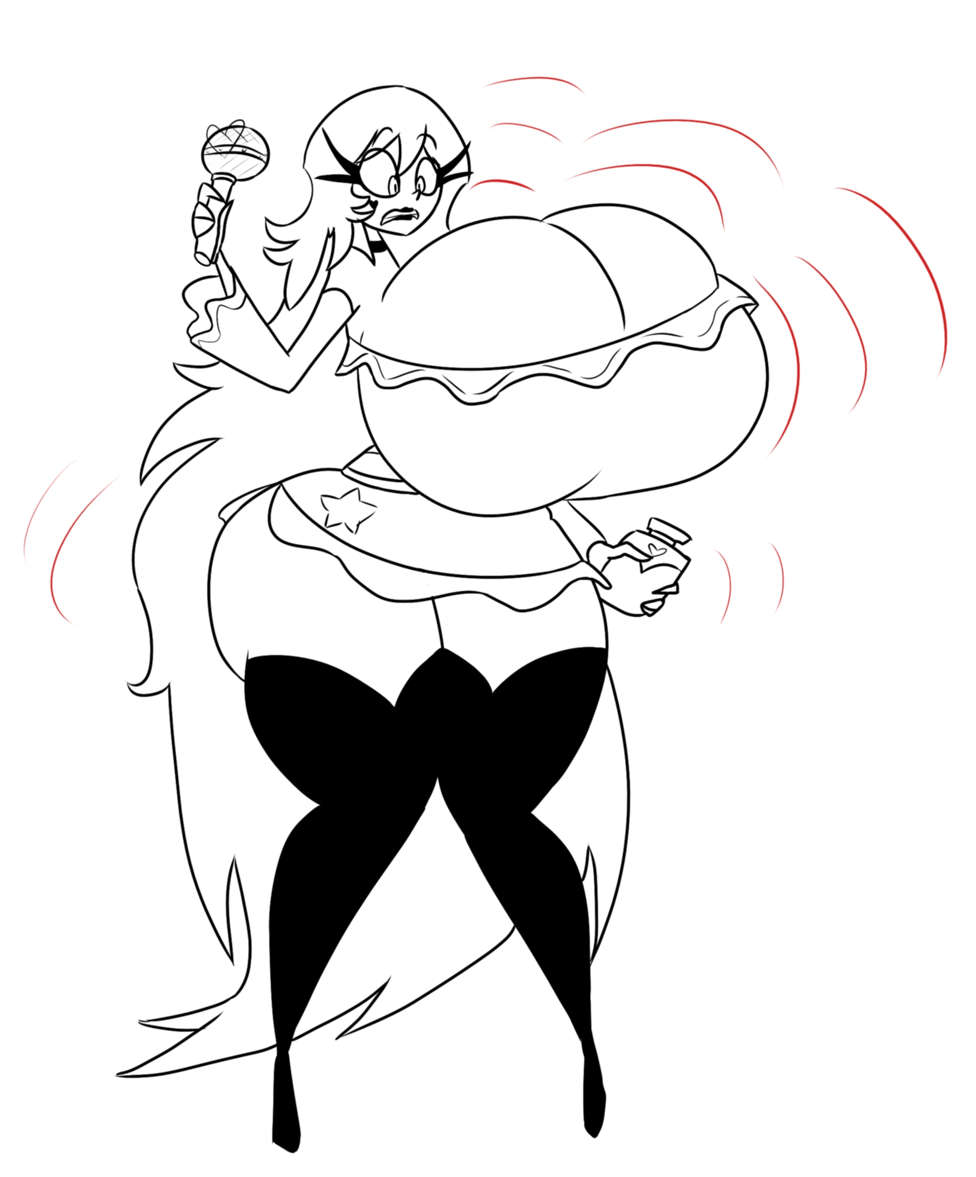 ass, ass bigger than head, ass expansion, big ass, big breasts, boob window, breast expansion, breast growth, breast growth (enlargement), breasts, breasts bigger than head, clothed, da-fuze, demon, demon girl, female, female only, helluva boss, huge ass, huge breasts, human verosika mayday, hyper breasts, no bra, sideass, sideboob, sketch, underass, verosika mayday (helluva boss)