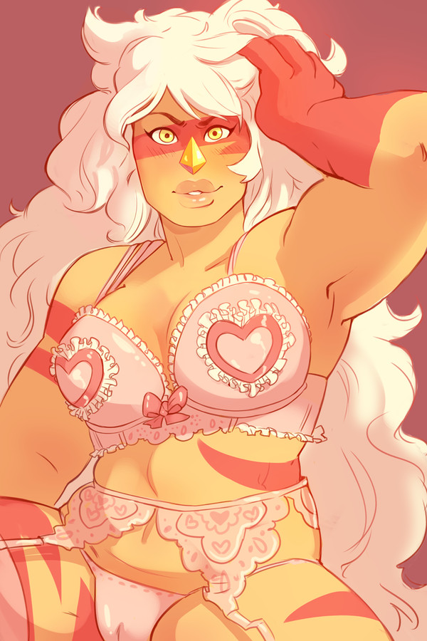 2016, aanabi, body markings, cartoon network, female, gem (species), half naked, jasper (steven universe), lingerie, muscular, muscular female, solo female, solo focus, steven universe, tagme, white hair