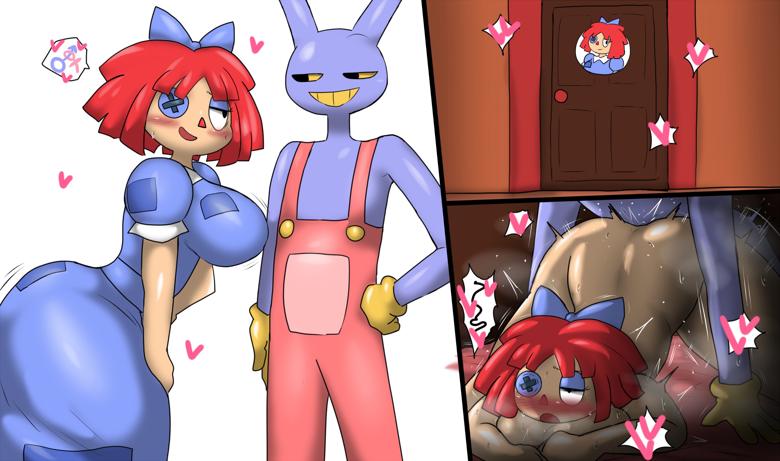 2023, anthro, ass, bending over, big ass, big breasts, big thighs, blush, bow tie, breasts, bunny, bunny ears, button eyes, doggy style, doll, dress, enigi09, female, glitch productions, gloves, gooseworx, heart, huge ass, huge breasts, huge thighs, jax (the amazing digital circus), looking at partner, male, open mouth, pleasure, pleasure face, pleasured, purple body, ragatha (the amazing digital circus), red hair, sex, straight, sweat, sweatdrop, sweating, tagme, the amazing digital circus, thick hips, thick thighs, thighs, yellow eyes, yellow mouth