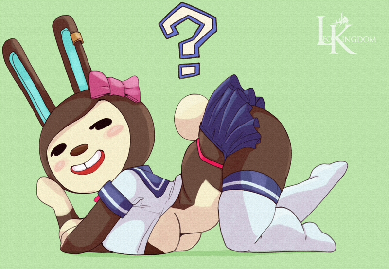 animal_crossing anthro big_breasts carmen_(animal_crossing) female female_only leokingdom looking_at_viewer lying lying_down rabbit sailor_uniform schoolgirl_uniform solo solo_female tagme