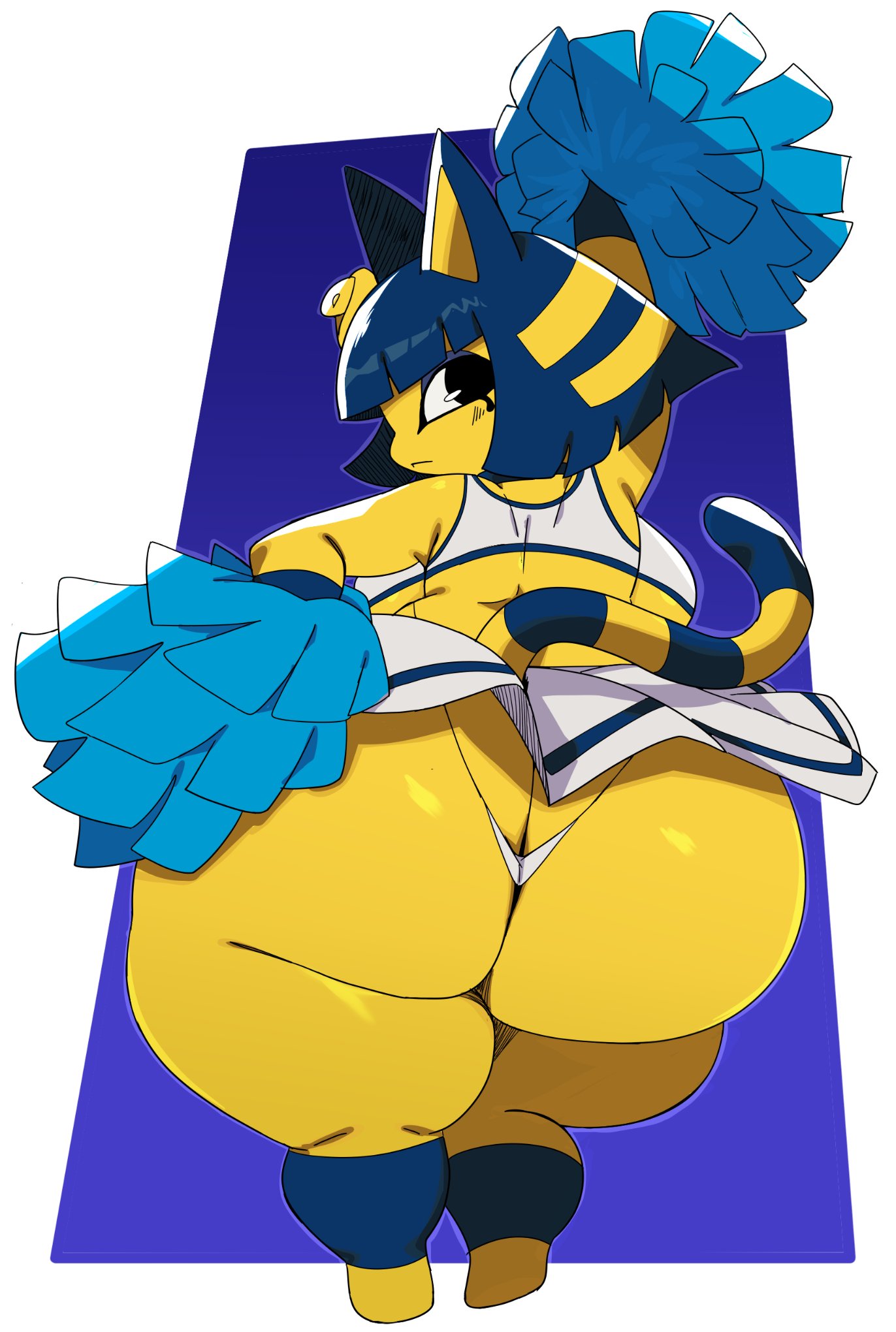 1girls alternate_body_type alternate_breast_size animal_crossing ankha ankha_(animal_crossing) big_ass big_breasts big_butt blue_hair cheerleader cyberlord1109 female female_focus furry furry_female furry_only glitchlord8391 large_ass large_breasts large_butt looking_at_viewer yellow_body yellow_fur