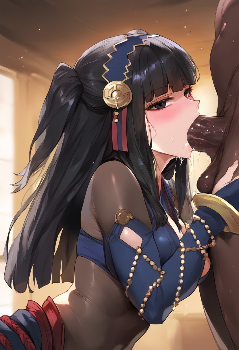 1boy 1girls ai_generated axiah big_penis black_eyes black_hair blowjob blunt_bangs blush bodystocking bracelet breasts bridal_gauntlets cheating cheating_girlfriend civitai cleavage dark-skinned_male deepthroat fellatio female fire_emblem fire_emblem_fates hair_ornament hairband highres huge_cock interracial jewelry large_penis light-skinned_female long_hair looking_at_viewer medium_breasts netorare nintendo ntr penis rhajat_(fire_emblem) saliva saliva_on_penis sweat upper_body